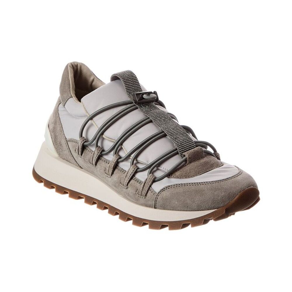 Brunello Cucinelli Canvas & Suede Sneaker, Grey